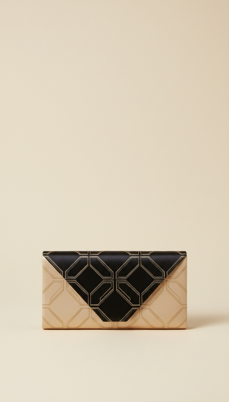 Onyx and Champagne Silk Embossed Clutch