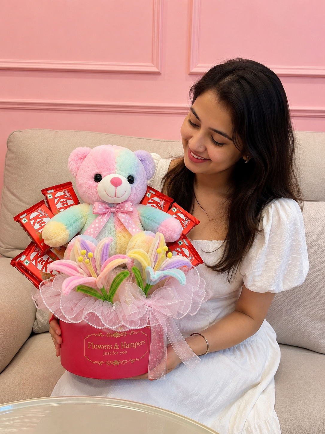 Rainbow Teddy & Chocolate Gift Hamper