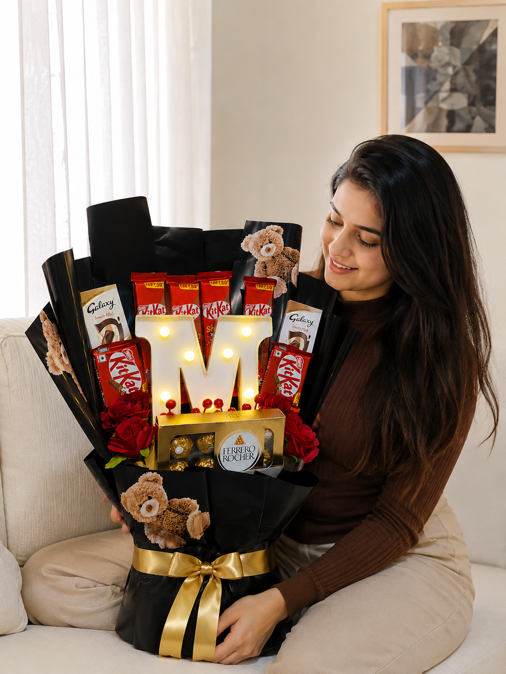 Luxury Chocolate & LED Initial Bouquet