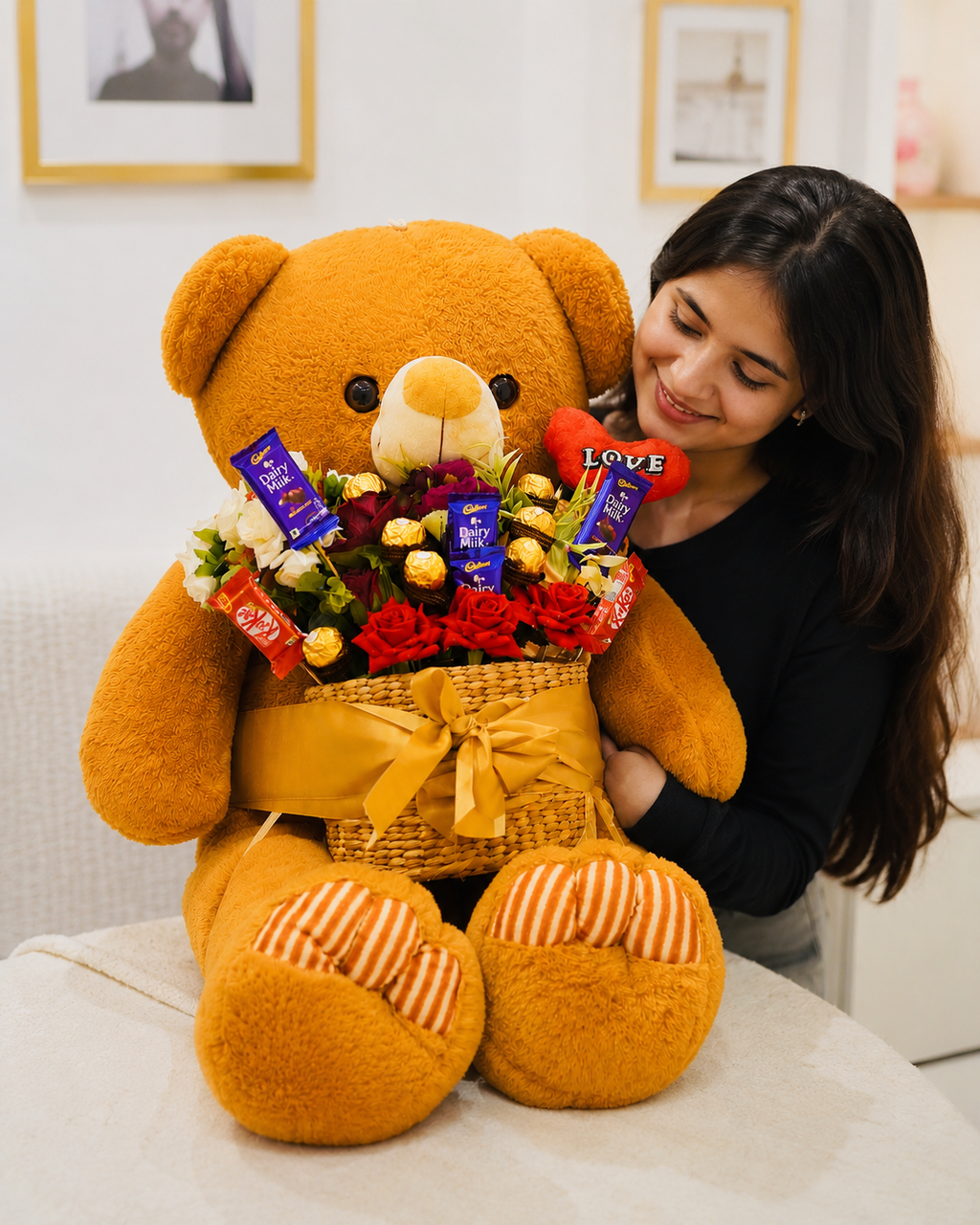 Giant Teddy Chocolate & Rose Gift Hamper
