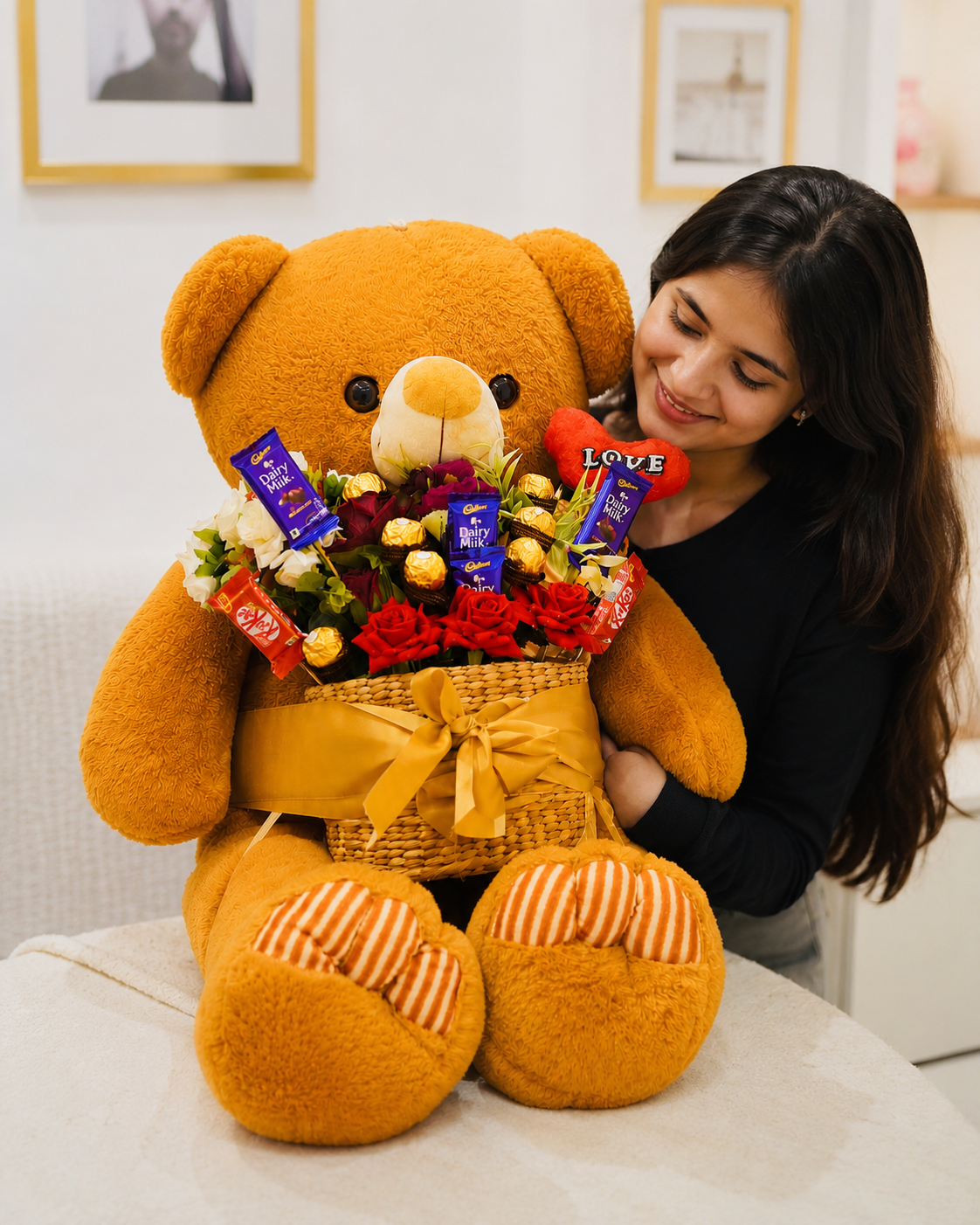 Giant Teddy Chocolate & Rose Gift Hamper